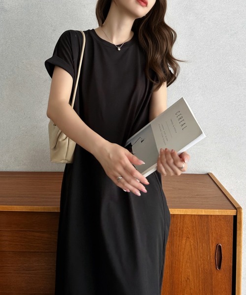 Eclat one(エクラワン)の「【Eclat one】 接触冷感 バックシャン Iライン カットワンピース ◎(ワンピース・レディース・チャコールグレー/ブラック/ブルー・FREE)」の6枚目の写真