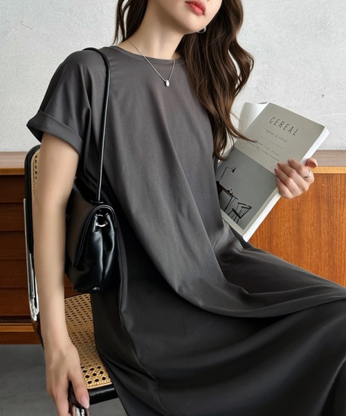 Eclat one(エクラワン)の「【Eclat one】 接触冷感 バックシャン Iライン カットワンピース ◎(ワンピース・レディース・チャコールグレー/ブラック/ブルー・FREE)」の11枚目の写真