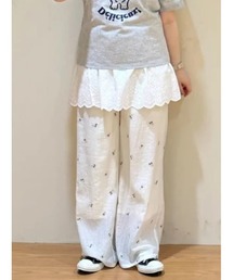 シアー楊柳刺繍イージーパンツ