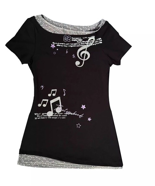 Girly Doll(ガーリードール)の「レイヤードデザイングラフィックTシャツ(Tシャツ/カットソー・レディース・ブラック・S/M/L)」の5枚目の写真