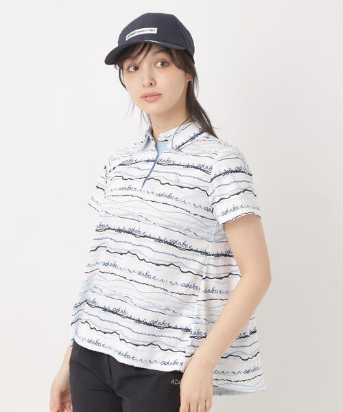adabat(アダバット)の「吸水速乾/UVカット/エコ クールコアウエイブボーダーポロシャツ(ポロシャツ・レディース・ピンク系/サックスブルー系/ブラック系・38/40/42)」の12枚目の写真