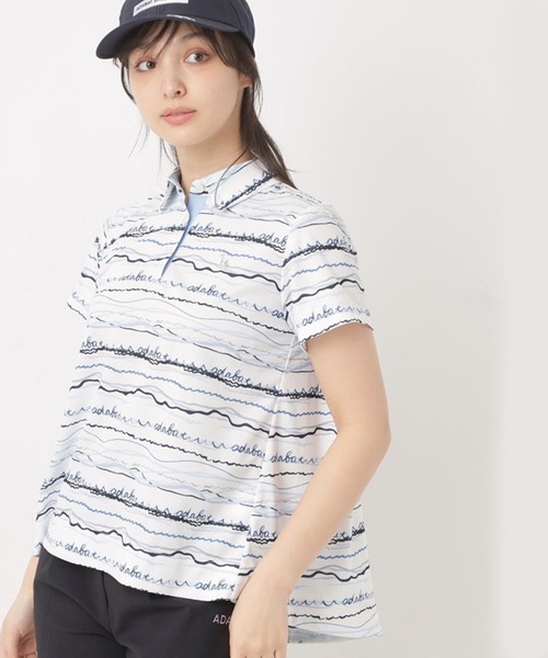 adabat(アダバット)の「吸水速乾/UVカット/エコ クールコアウエイブボーダーポロシャツ(ポロシャツ・レディース・ピンク系/サックスブルー系/ブラック系・38/40/42)」の2枚目の写真