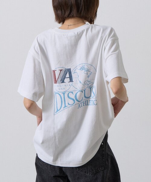 goocy（グーシー）の「【DISCUS】グラフィック半袖T（Tシャツ/カットソー・レディース・ネイビー/オレンジ/ホワイト・FREE）」の2枚目の写真