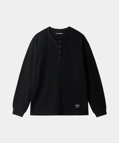MAISON MINED(メゾンミネド)の「BASIC WAFFLE HENLEY NECK BLACK(Tシャツ/カットソー・メンズ・その他・SMALL/MEDIUM/LARGE)」の8枚目の写真