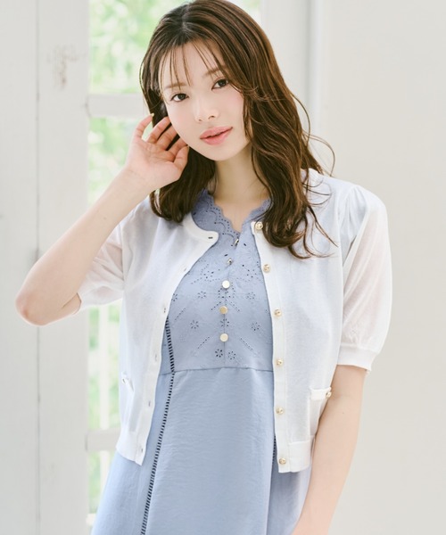 MISCH MASCH(ミッシュマッシュ)の「2026春夏新作 ラメシアー5分袖カーディガン(カーディガン/ボレロ・レディース・イエロー/ピンク/ホワイト/ブラック/ブルー・フリ-)」の2枚目の写真