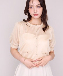 2026春夏新作 ラメシアー5分袖カーディガン