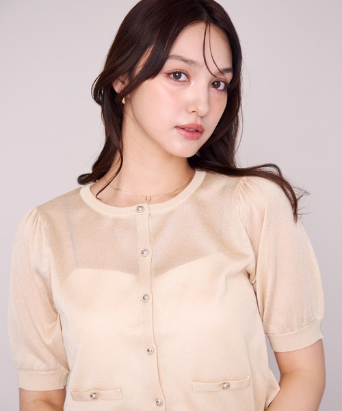 MISCH MASCH(ミッシュマッシュ)の「2026春夏新作 ラメシアー5分袖カーディガン(カーディガン/ボレロ・レディース・イエロー/ピンク/ホワイト/ブラック/ブルー・フリ-)」の17枚目の写真