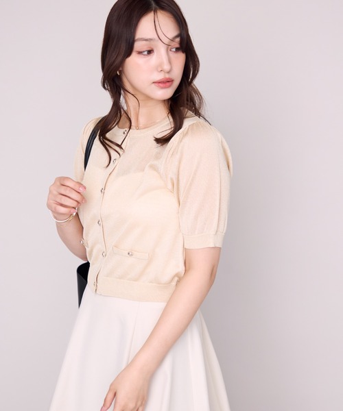 MISCH MASCH(ミッシュマッシュ)の「2026春夏新作 ラメシアー5分袖カーディガン(カーディガン/ボレロ・レディース・イエロー/ピンク/ホワイト/ブラック/ブルー・フリ-)」の13枚目の写真