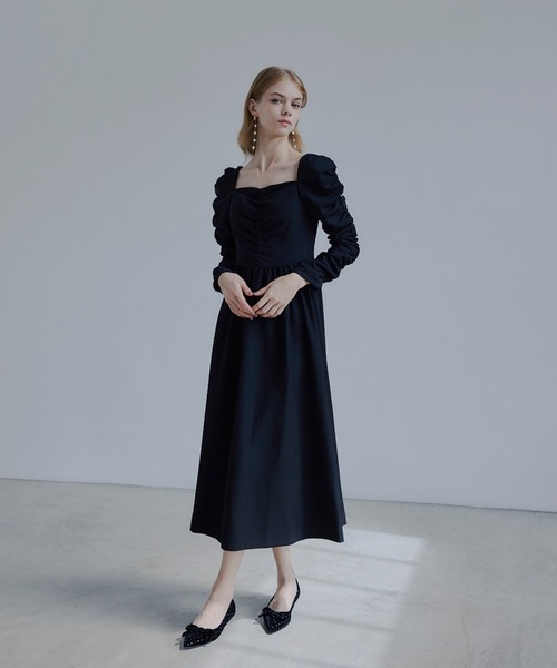 セール】Cup-in back open gather dress/カップインバックオープン