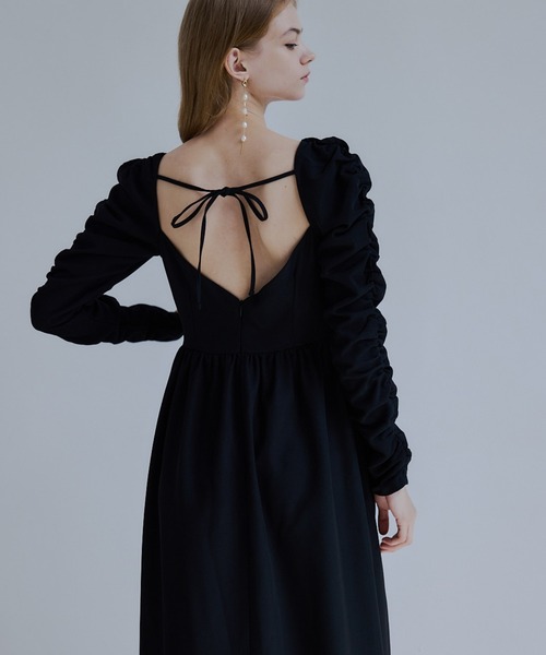 ORGUE(オルグ)の「Cup-in back open gather dress/カップインバックオープンギャザードレス(ドレス・レディース・ブラック/ブルー系その他・FREE)」の4枚目の写真
