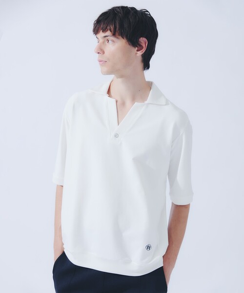 DESIGNWORKS（デザインワークス）の「【接触冷感 / COVEROSS(R) 】スキッパーポロシャツ / セットアップ対応（ポロシャツ・メンズ・ブラック/ホワイト・46/50/48）」の2枚目の写真