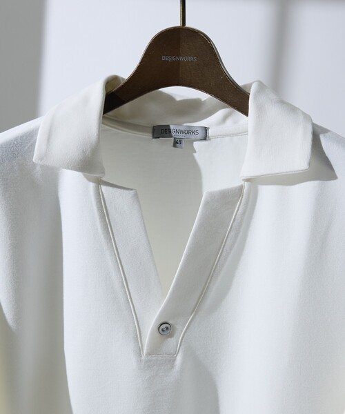 DESIGNWORKS（デザインワークス）の「【接触冷感 / COVEROSS(R) 】スキッパーポロシャツ / セットアップ対応（ポロシャツ・メンズ・ブラック/ホワイト・46/50/48）」の6枚目の写真