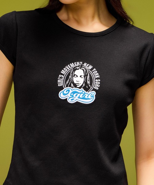 X-girl(エックスガール)の「FACE AND LOGO PATCH S/S BABY TEE(Tシャツ/カットソー・レディース・ホワイト/ブラック/ピンク・S/M)」の4枚目の写真