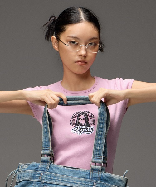 X-girl（エックスガール）の「FACE AND LOGO PATCH S/S BABY TEE（Tシャツ/カットソー・レディース・ホワイト/ブラック/ピンク・S/M）」の18枚目の写真