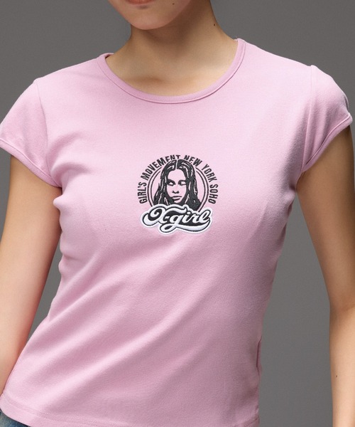 X-girl（エックスガール）の「FACE AND LOGO PATCH S/S BABY TEE（Tシャツ/カットソー・レディース・ホワイト/ブラック/ピンク・S/M）」の21枚目の写真
