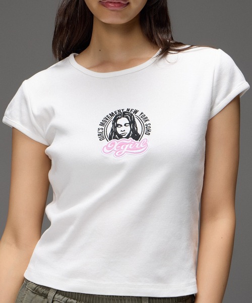 X-girl（エックスガール）の「FACE AND LOGO PATCH S/S BABY TEE（Tシャツ/カットソー・レディース・ホワイト/ブラック/ピンク・S/M）」の15枚目の写真