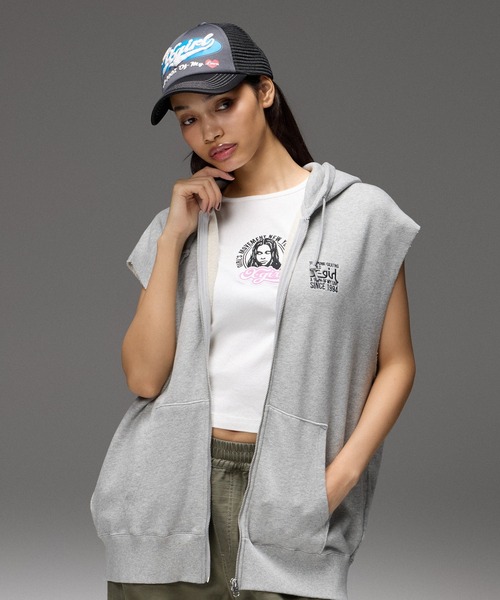 X-girl（エックスガール）の「FACE AND LOGO PATCH S/S BABY TEE（Tシャツ/カットソー・レディース・ホワイト/ブラック/ピンク・S/M）」の22枚目の写真
