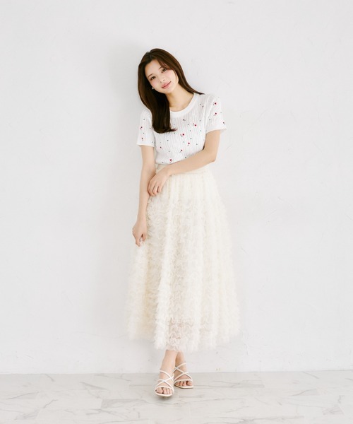 tocco closet(トッコ クローゼット)の「【ZOZO限定】小鳥フラワーエンブロイダリーサマーニットトップス(ニット/セーター・レディース・ピンク/ホワイト・M)」の3枚目の写真