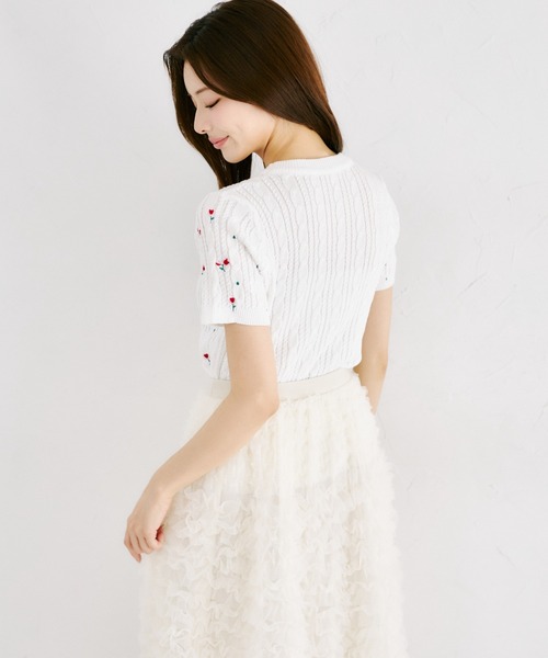 tocco closet(トッコ クローゼット)の「【ZOZO限定】小鳥フラワーエンブロイダリーサマーニットトップス(ニット/セーター・レディース・ピンク/ホワイト・M)」の8枚目の写真
