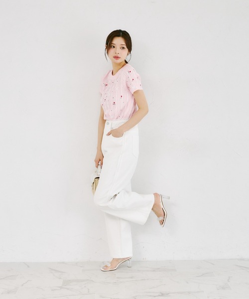 tocco closet(トッコ クローゼット)の「【ZOZO限定】小鳥フラワーエンブロイダリーサマーニットトップス(ニット/セーター・レディース・ピンク/ホワイト・M)」の10枚目の写真