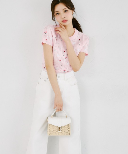 tocco closet(トッコ クローゼット)の「【ZOZO限定】小鳥フラワーエンブロイダリーサマーニットトップス(ニット/セーター・レディース・ピンク/ホワイト・M)」の12枚目の写真