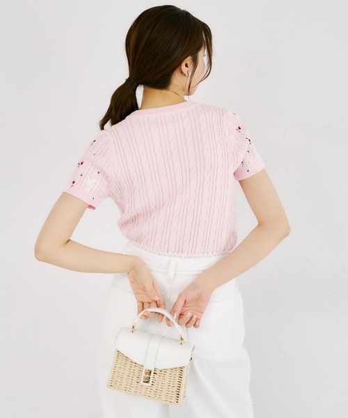 tocco closet(トッコ クローゼット)の「【ZOZO限定】小鳥フラワーエンブロイダリーサマーニットトップス(ニット/セーター・レディース・ピンク/ホワイト・M)」の15枚目の写真