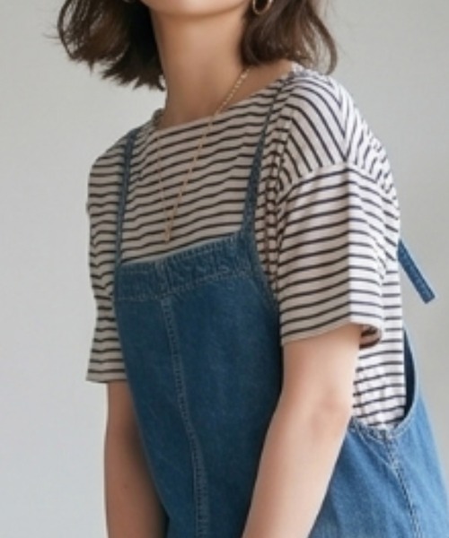 MULEXS(ミューレクス)の「【接触冷感】細ボーダー ボートネック 半袖Tシャツ カットソー 綿モダール(Tシャツ/カットソー・レディース・アイボリー/ライトグレー/オフホワイト・L/M)」の15枚目の写真