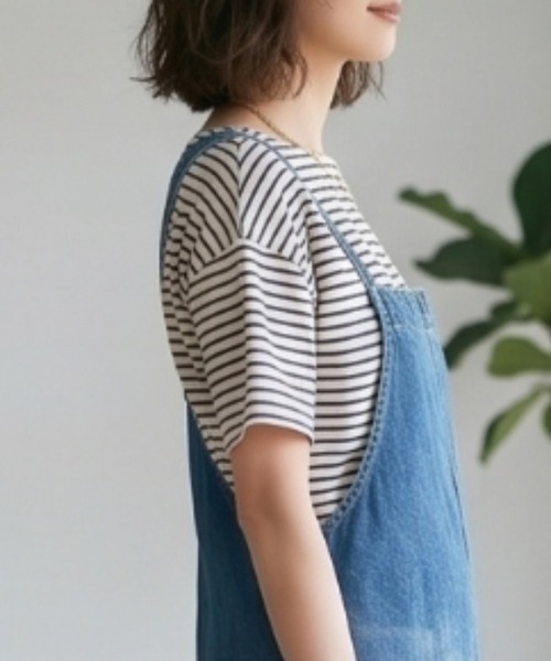 MULEXS(ミューレクス)の「【接触冷感】細ボーダー ボートネック 半袖Tシャツ カットソー 綿モダール(Tシャツ/カットソー・レディース・アイボリー/ライトグレー/オフホワイト・L/M)」の16枚目の写真