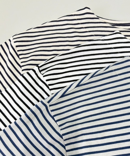 MULEXS(ミューレクス)の「【接触冷感】細ボーダー ボートネック 半袖Tシャツ カットソー 綿モダール(Tシャツ/カットソー・レディース・アイボリー/ライトグレー/オフホワイト・L/M)」の22枚目の写真