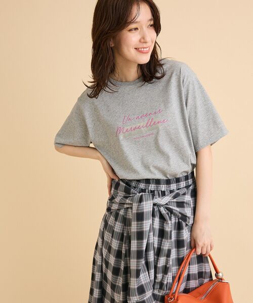 Green Parks(グリーンパークス)の「【適ON】【遮熱・接触冷感・UVカット・吸水速乾】箔プリントロゴTシャツ(Tシャツ/カットソー・レディース・オフホワイト/杢グレー/チャコールグレー・FREE)」の21枚目の写真