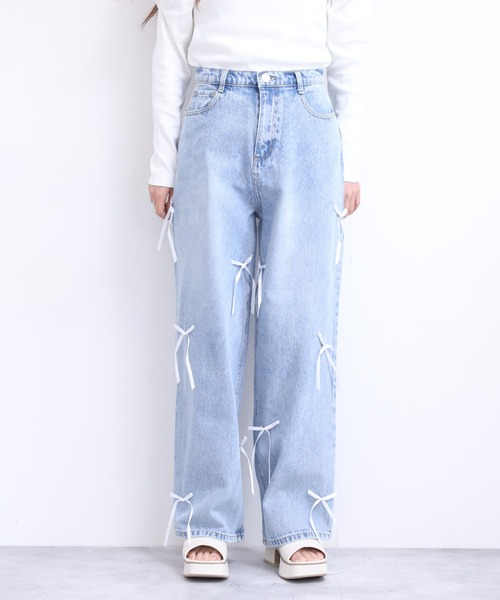 Re:EDIT(リエディ)の「リボン付きルーズワイドデニム(デニムパンツ・レディース・ブルー・Mサイズ/long)」の9枚目の写真