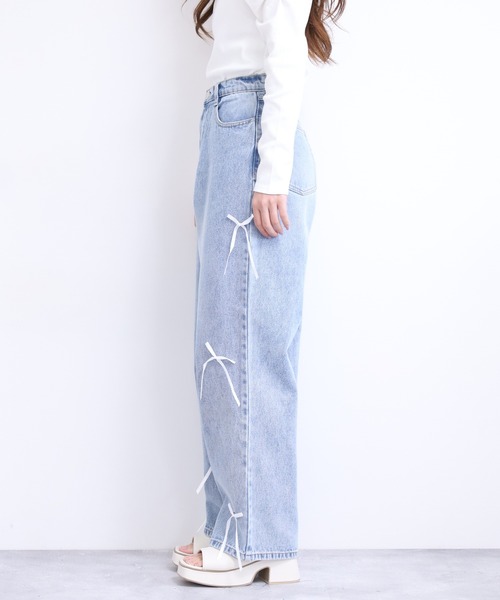 Re:EDIT(リエディ)の「リボン付きルーズワイドデニム(デニムパンツ・レディース・ブルー・Mサイズ/long)」の10枚目の写真