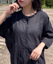 ハシゴレースロングシャツワンピース