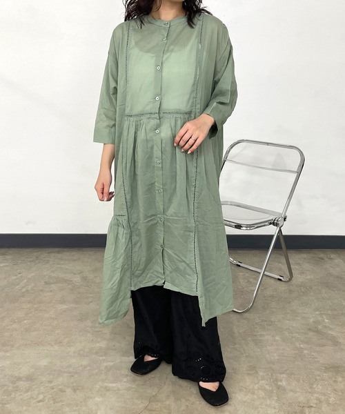 CRB(シーアールビー)の「ハシゴレースロングシャツワンピース(シャツワンピース・レディース・オフホワイト/カーキ/ブラック・F)」の11枚目の写真