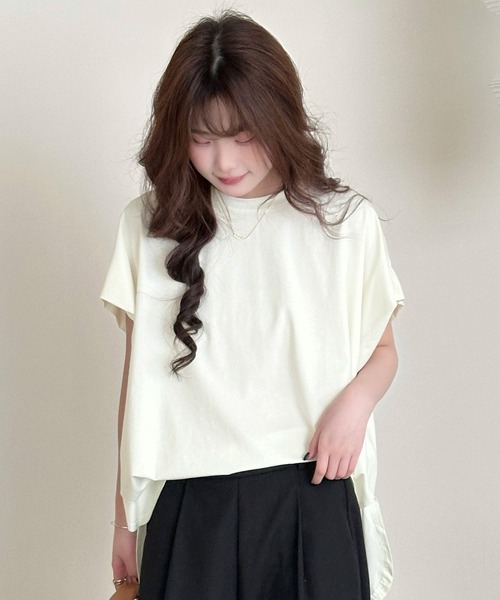 DAY CLOSET(デイ クローゼット)の「【接触冷感/脇見せ防止】ベーシック 無地 フレンチスリーブ オーバーサイズ シャツ レディース(Tシャツ/カットソー・レディース・チャコールグレー/グレイッシュベージュ/アイボリー/ブラック・L/M)」の11枚目の写真
