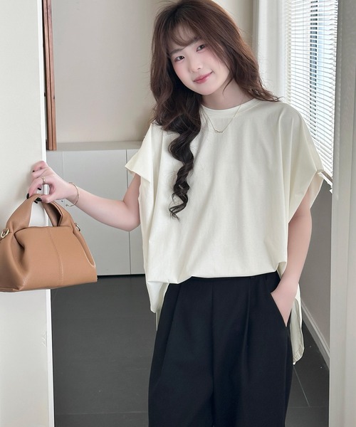 DAY CLOSET(デイ クローゼット)の「【接触冷感/脇見せ防止】ベーシック 無地 フレンチスリーブ オーバーサイズ シャツ レディース(Tシャツ/カットソー・レディース・チャコールグレー/グレイッシュベージュ/アイボリー/ブラック・L/M)」の10枚目の写真