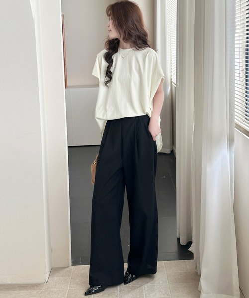 DAY CLOSET(デイ クローゼット)の「【接触冷感/脇見せ防止】ベーシック 無地 フレンチスリーブ オーバーサイズ シャツ レディース(Tシャツ/カットソー・レディース・チャコールグレー/グレイッシュベージュ/アイボリー/ブラック・L/M)」の6枚目の写真