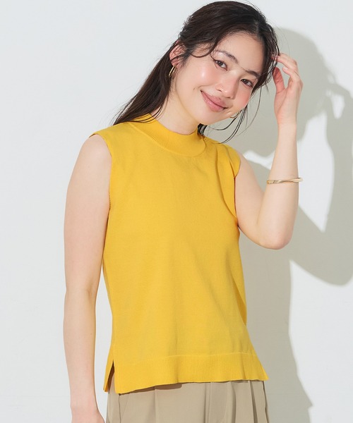 coca(coca)(コカ)の「サマーニットノースリーブハイネックトップス(ニット/セーター・レディース・ブラック/イエロー/アイボリー/グレイッシュベージュ・L/XL/S/M)」の4枚目の写真