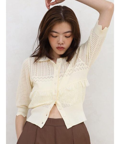 セール】Crochet knit polo cardigan（ニット/セーター）｜FIKA