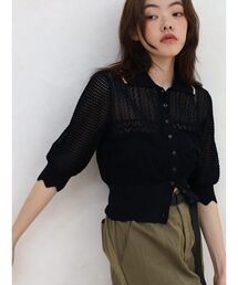 Crochet knit polo cardigan