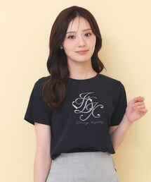 【接触冷感】ビッグロゴ刺繍ビジュー付きTシャツ《洗濯機OK/UVケア》