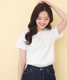 【接触冷感】ビッグロゴ刺繍ビジュー付きTシャツ《洗濯機OK/UVケア》