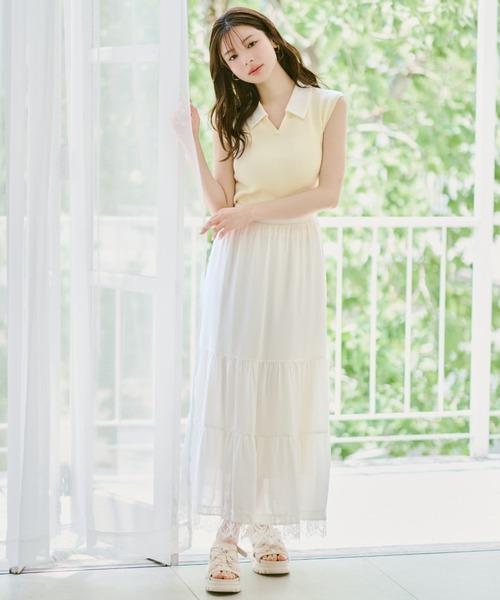 MISCH MASCH(ミッシュマッシュ)の「2026春夏新作 レースシャツスキッパーフレンチニット(ニット/セーター・レディース・イエロー/ネイビー/ライトグレー・フリ-)」の4枚目の写真