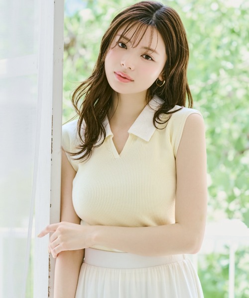 MISCH MASCH(ミッシュマッシュ)の「2026春夏新作 レースシャツスキッパーフレンチニット(ニット/セーター・レディース・イエロー/ネイビー/ライトグレー・フリ-)」の6枚目の写真