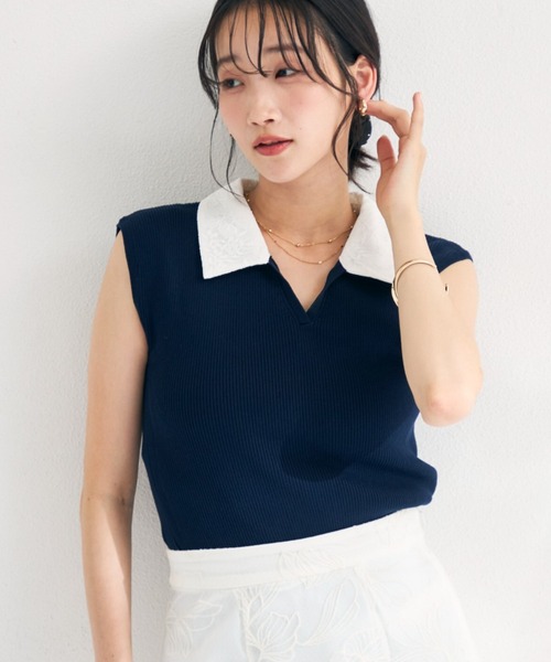 MISCH MASCH(ミッシュマッシュ)の「2026春夏新作 レースシャツスキッパーフレンチニット(ニット/セーター・レディース・イエロー/ネイビー/ライトグレー・フリ-)」の10枚目の写真