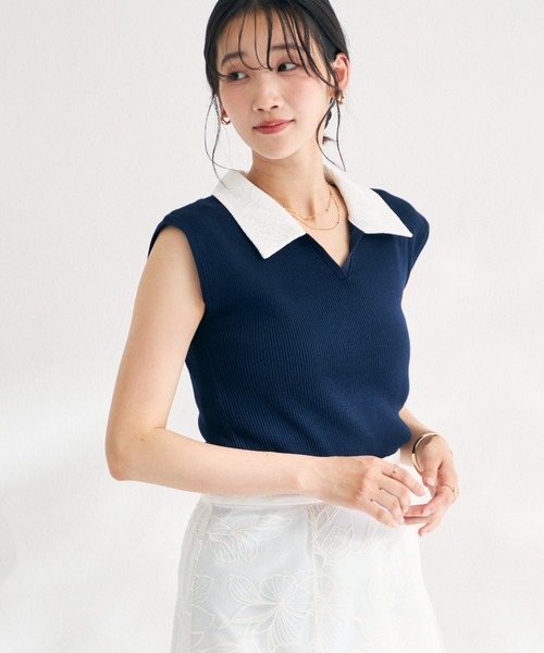 MISCH MASCH(ミッシュマッシュ)の「2026春夏新作 レースシャツスキッパーフレンチニット(ニット/セーター・レディース・イエロー/ネイビー/ライトグレー・フリ-)」の11枚目の写真