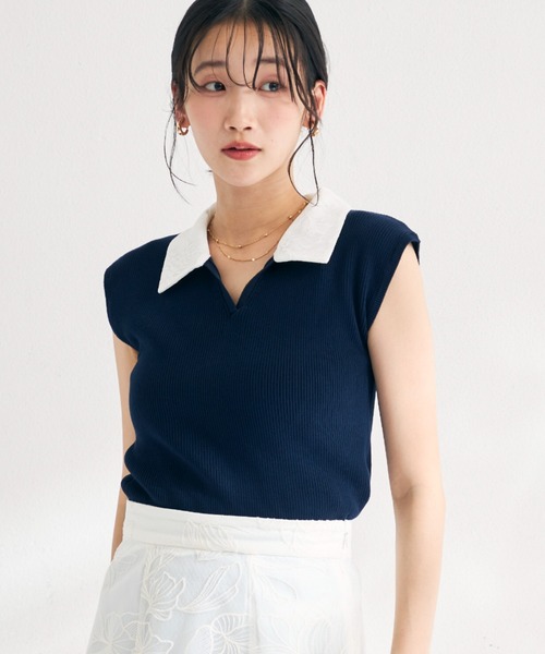 MISCH MASCH(ミッシュマッシュ)の「2026春夏新作 レースシャツスキッパーフレンチニット(ニット/セーター・レディース・イエロー/ネイビー/ライトグレー・フリ-)」の14枚目の写真