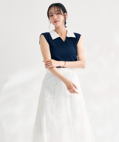 MISCH MASCH(ミッシュマッシュ)の「2026春夏新作 レースシャツスキッパーフレンチニット(ニット/セーター・レディース・イエロー/ネイビー/ライトグレー・フリ-)」の18枚目の写真
