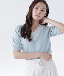 NATURAL BEAUTY BASIC | Ｖネックレーストリムニット(ニット/セーター)