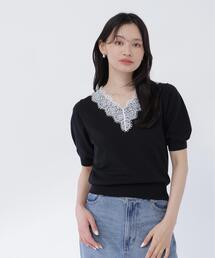 NATURAL BEAUTY BASIC（ナチュラルビューティーベーシック）の「Vネックレーストリムニット（ニット/セーター）」